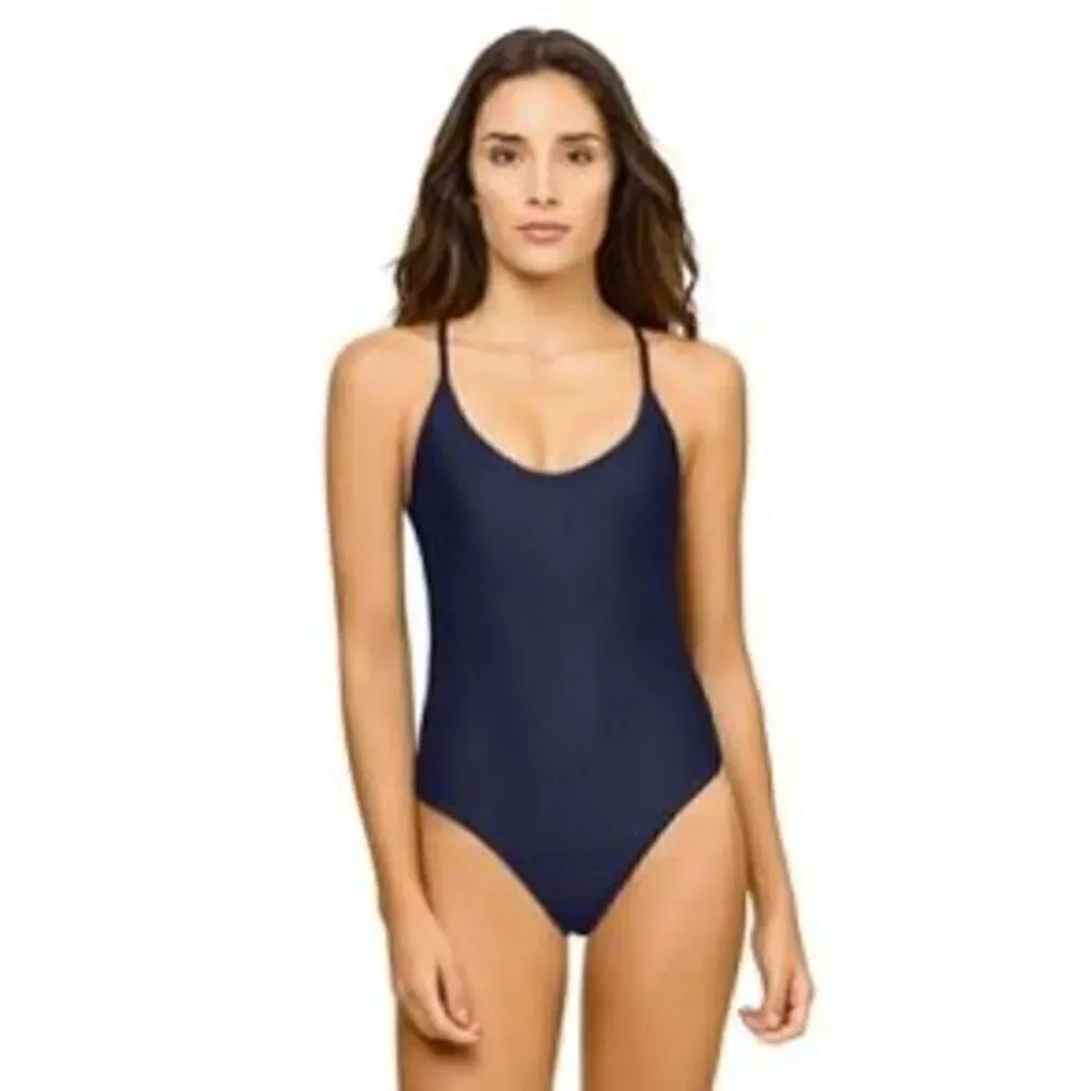 New. PilyQ navy scoop one piece. Small Normally $148